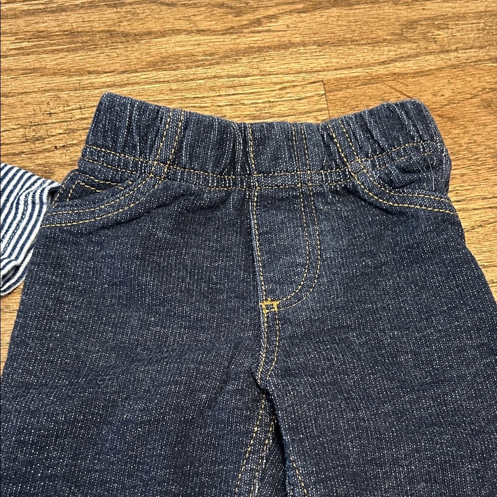 Striped and Dinosaur Baby Bodysuits with Denim Pants Set - Picture 6 of 9